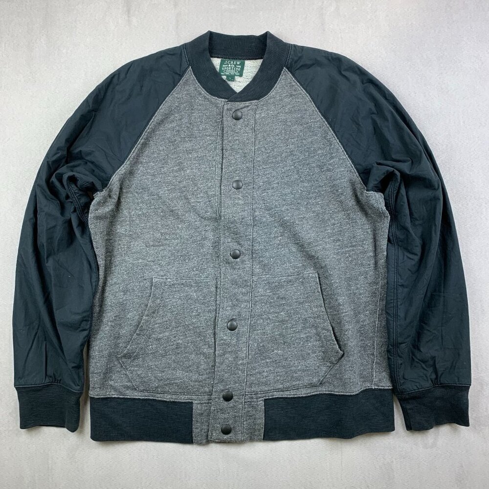 J Crew Mens Sweater Large Gray Colorblock Cardigan Long Sleeve French Terry
